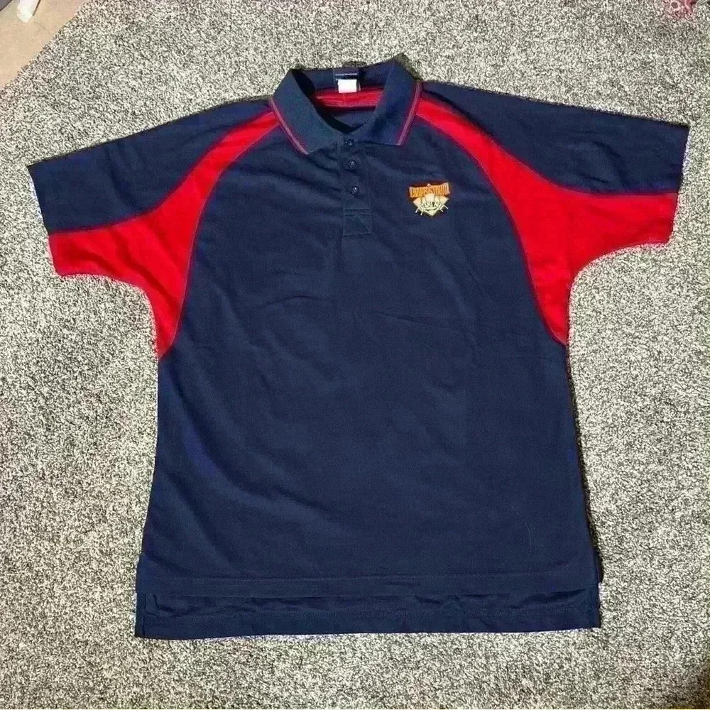 Cooperstown Shirt Mens Size L Short Sleeve Navy Blue Red Polo Dreams Park